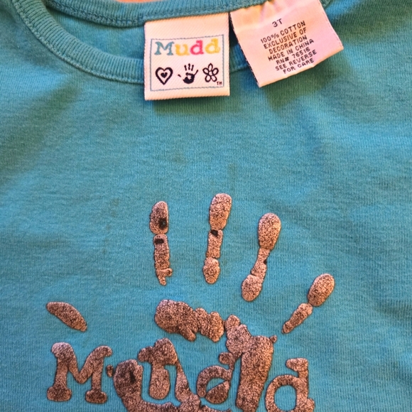 Vintage Y2K early 2000s turquoise Mudd handprint logo graphic t-shirt - Picture 3 of 4